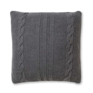 NWT $365 Alicia Adams Alpaca Cableknit Pillow and Insert Dark Gray 18" x 18"